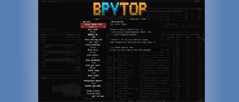 Инструмент мониторинга ресурсов BpyTOP для Linux